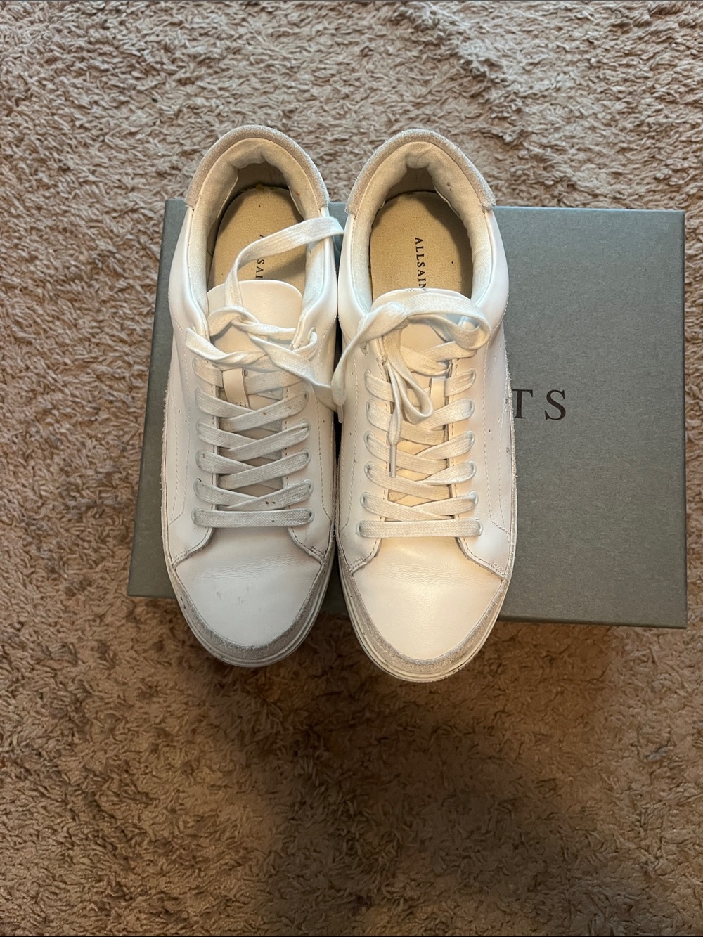 AllSaints White and Light Gray Low-Top Leather Sneakers